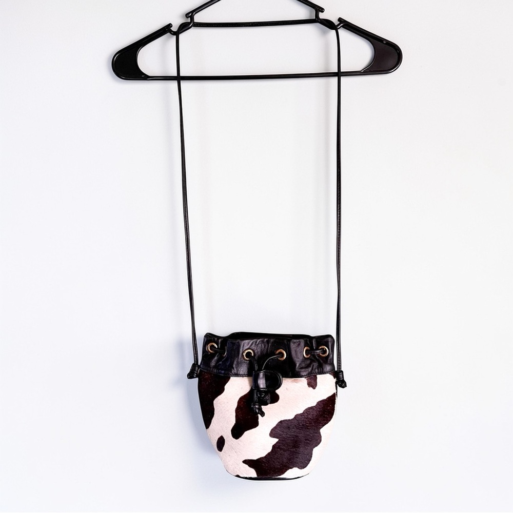 Vintage Cowhide Leather Drawstring Bucket Bag